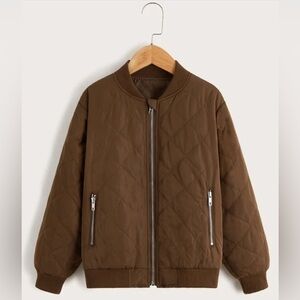 SHEIN Coffee Brown Boys Quilted Zip Up Jacket Size 7Y NWOT